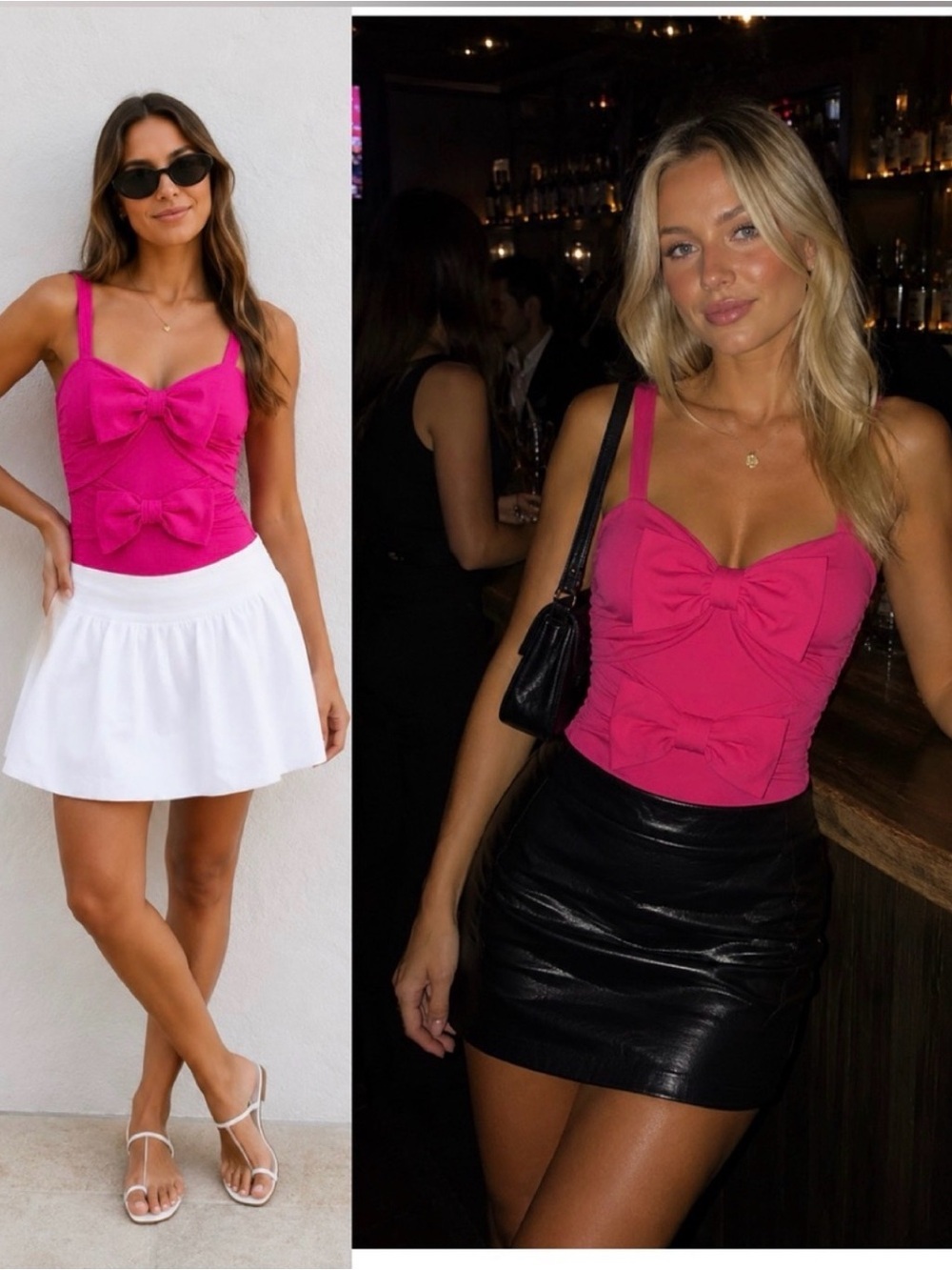 Zara Hot fuschia Pink Bow-Front bodysuit Sz S NWT